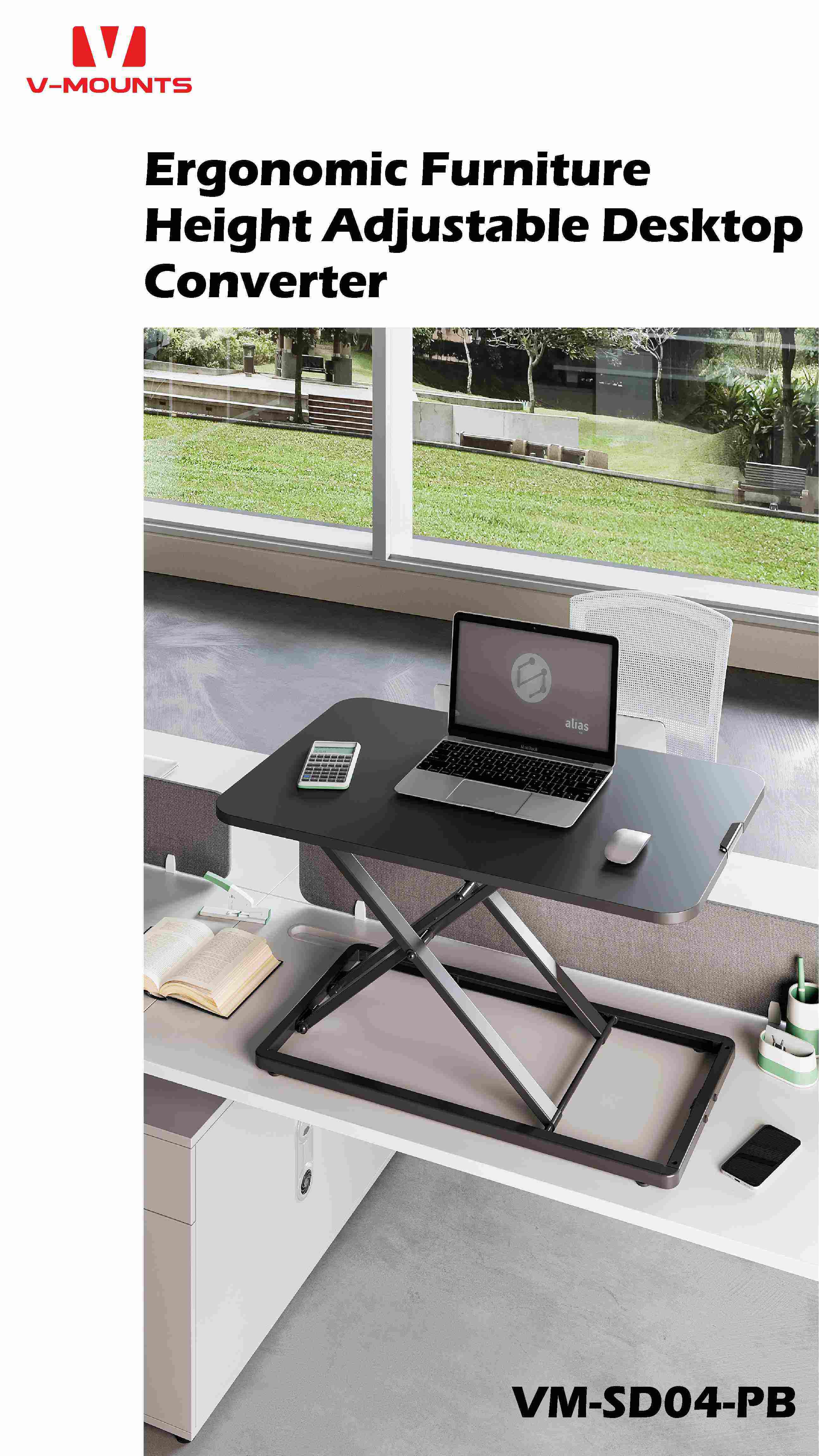 V-MOUNTS Convertitori di Scrivania a Sollevamento ad Azoto SD04-PB