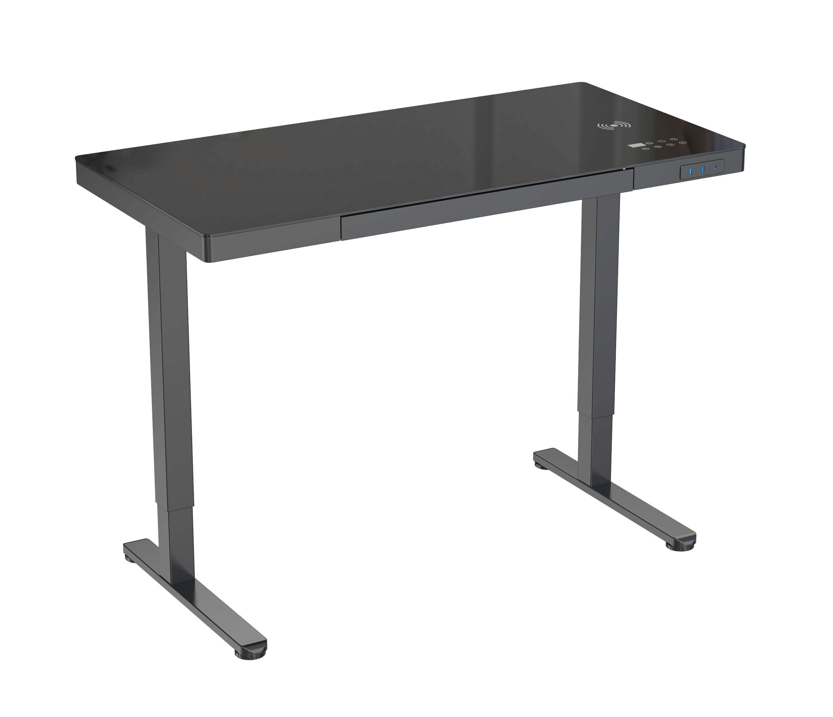 Elektryczne biurko stojące ze szkła hartowanego z ładowaniem USB – V-MOUNTS JSD5-01-G7