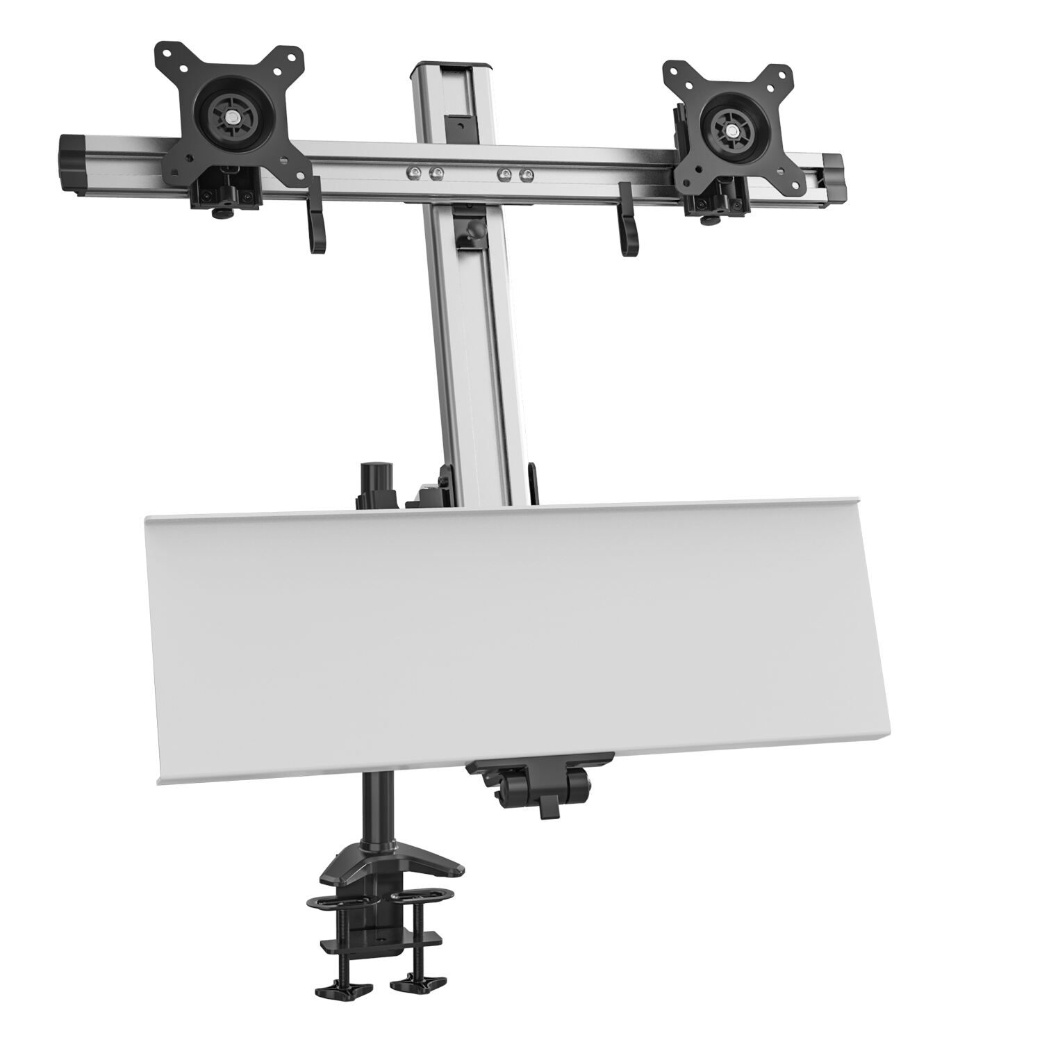 デュアルモニターサイドスタンドデスクコンバーター キーボードトレイ付き - V-MOUNTS VM-WS12
