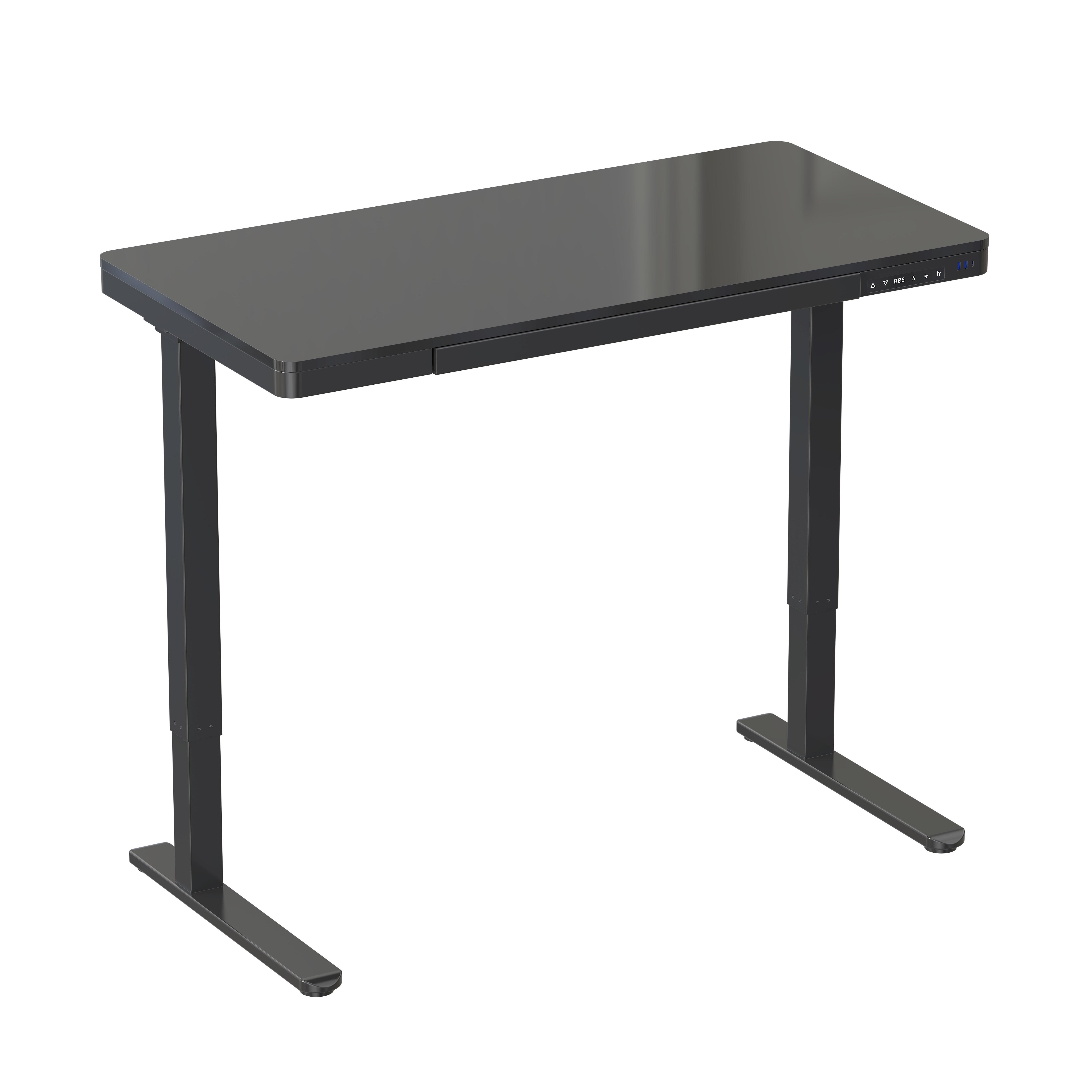 Tempered Glass Electric Standing Desk with USB Ports – V-MOUNTS JSD5-01-G1