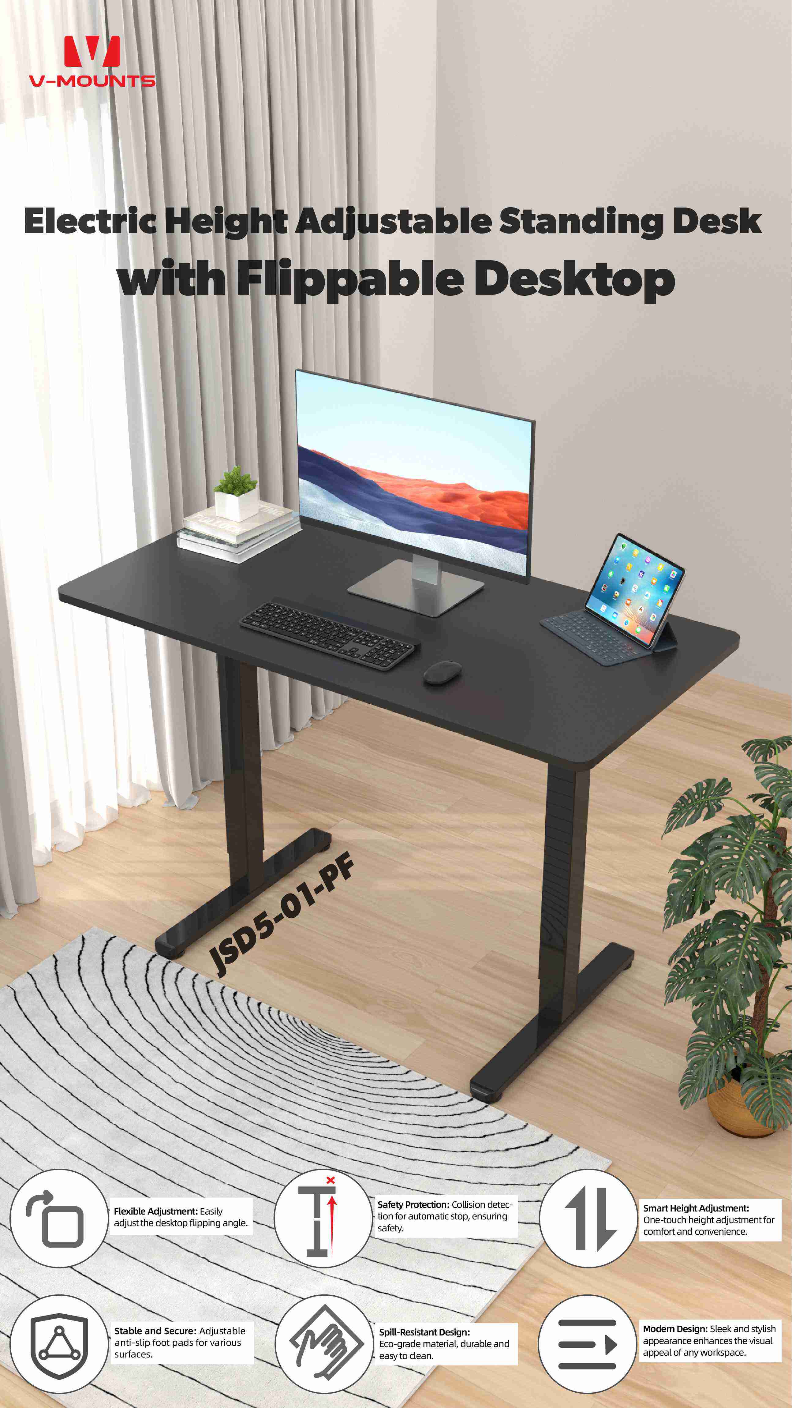 V-MOUNTS Scrivanie Elettriche da Seduti a in Piedi JSD5-01-PF
