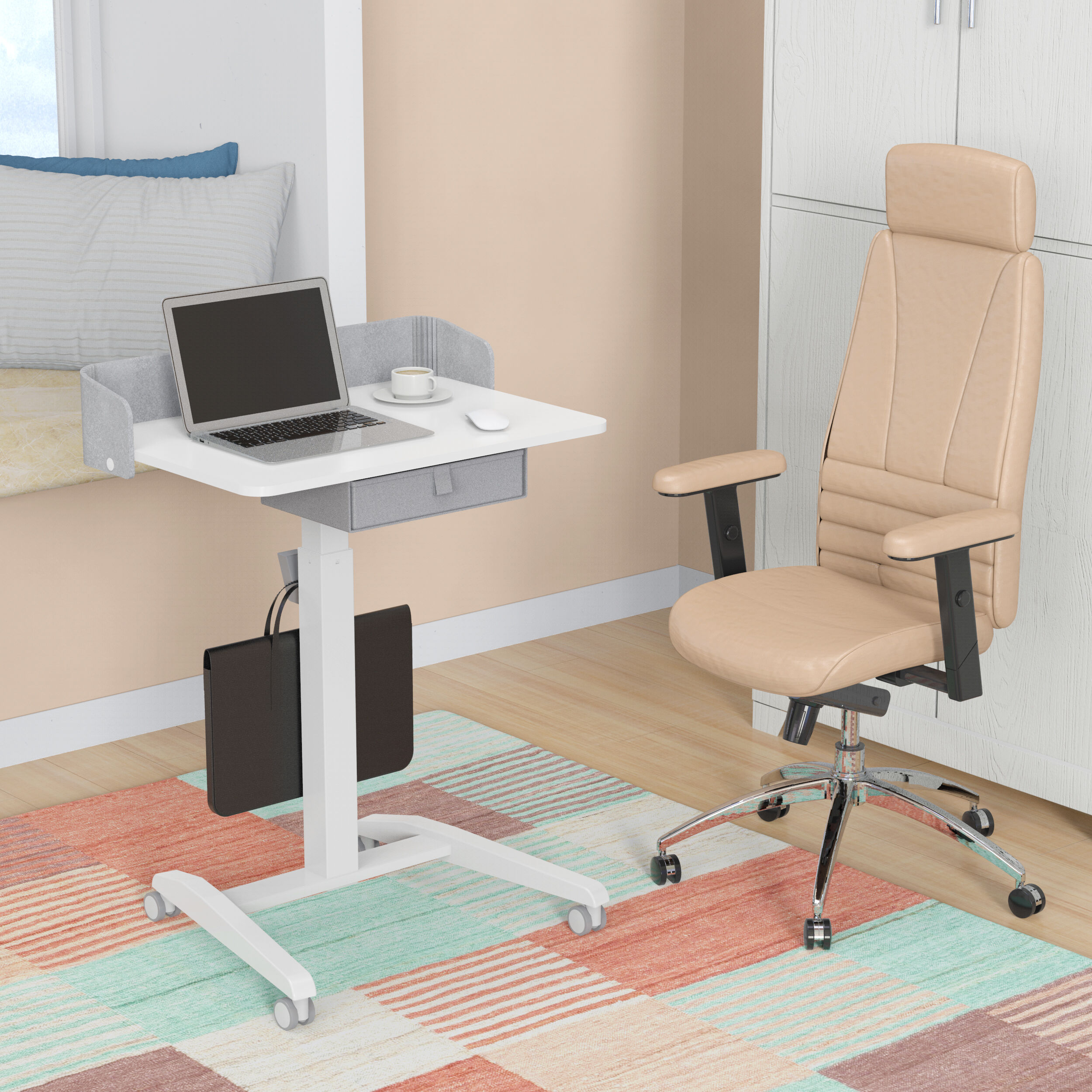 Mobile Laptop Desk with Adjusdesk Height, Storage Drawer & Felt Screen ...
