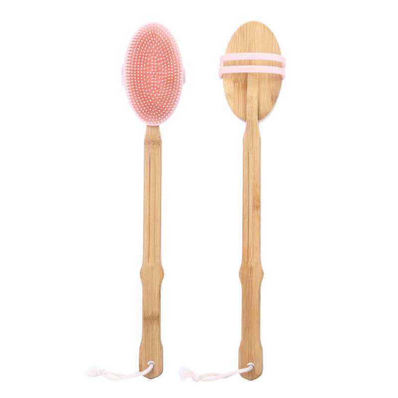 Bamboo Silicone Long Handled Scrub Brush For Shower