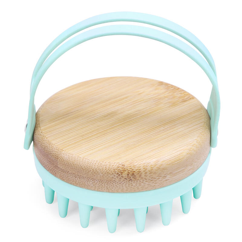 Bamboo Silicone Head/Bath Shower Scrubber With Handle