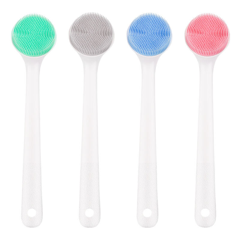 Silicone shower scrubber with long handle