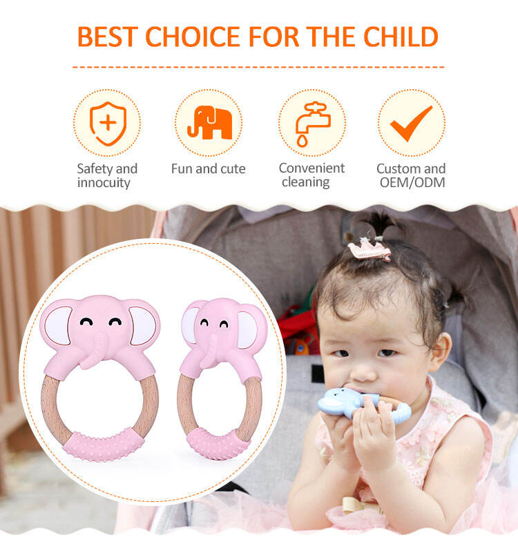 Elephant Silicone Baby  Wooden  Teether