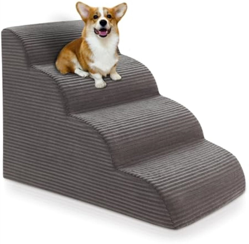 The curved dog staircase slope is suitable for high beds at a height of 19.75 inches (approximately 50.0 cm). The 4-step dog staircase is suitable for small dogs and cats, and is detachable and washable for pets