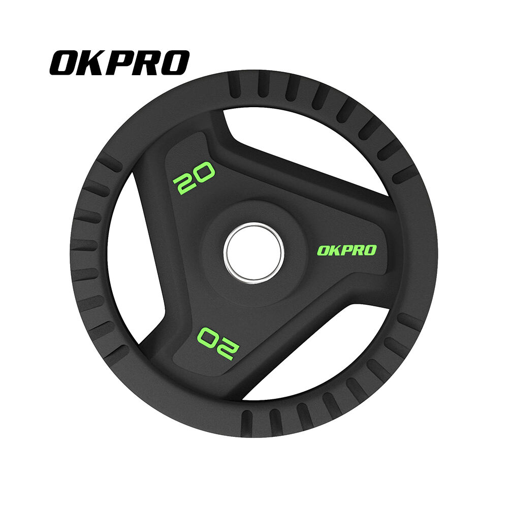 OKPRO Bumper Plate Fitness Three Handle PU Weight Plate