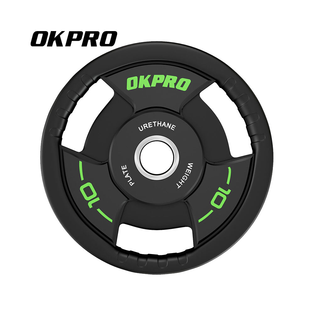 OKPRO Three Grip Handle PU Urethane Weightlifting Weight Plate