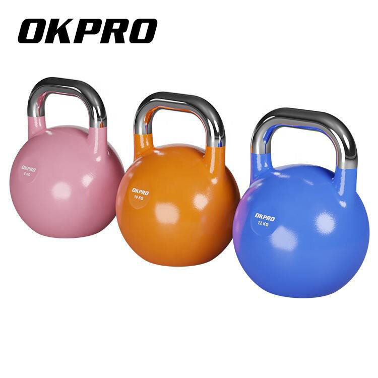 OK1010 Factory Wholesale Custom Logo Color Weight Casted Steel Competition Kettlebell Set