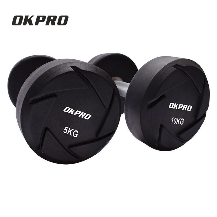 OKPRO Wholesale Fitness Equipment Custom Weight Lifting Black Rubber Round Gym Dumbbell