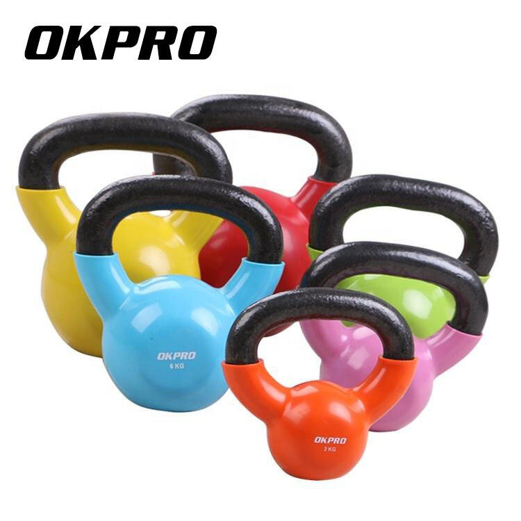 OK1003 Vinyl Coated Kettlebells China Wholesale Gym Fitness Color Vinyl Kettlebell Set