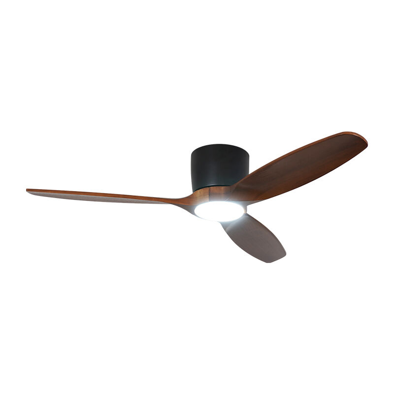 Wooden 3-Blade Flush Mount Fan Light Natural Walnut Grain, Quiet DC ...