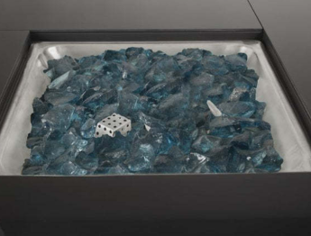Blue glass rocks give warm flame effect