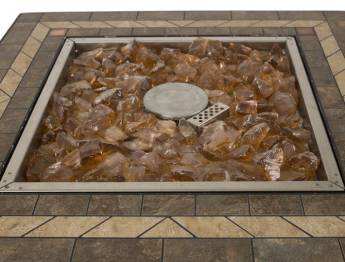 Amber glass rocks give warm flame effect