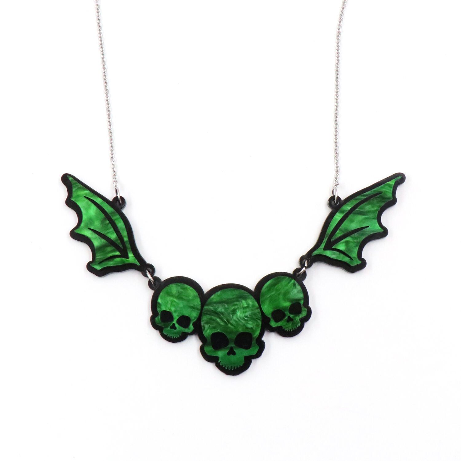 Halloween Green Skull Acrylic Laser Cut Necklace