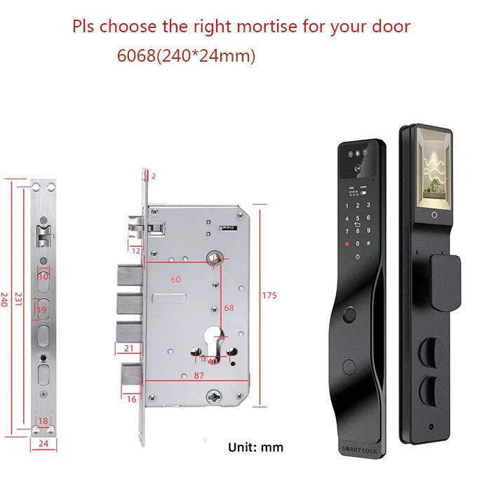 Gesichtserkennung Smart Türschloss Israel Einschubtürschloss Tuya Wifi Fingerabdruck Cerradura Inteligente Digitalschloss mit Kamera für Zuhause W7