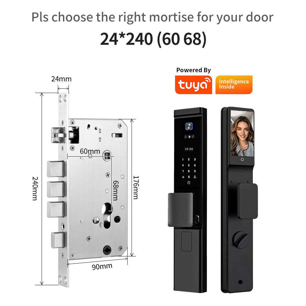 Waterproof Tuya APP Electronic Digital Locks 3D Face Recognition Biometric Fingerprint Smart Door Lock With Israel 6085 Mortise W8