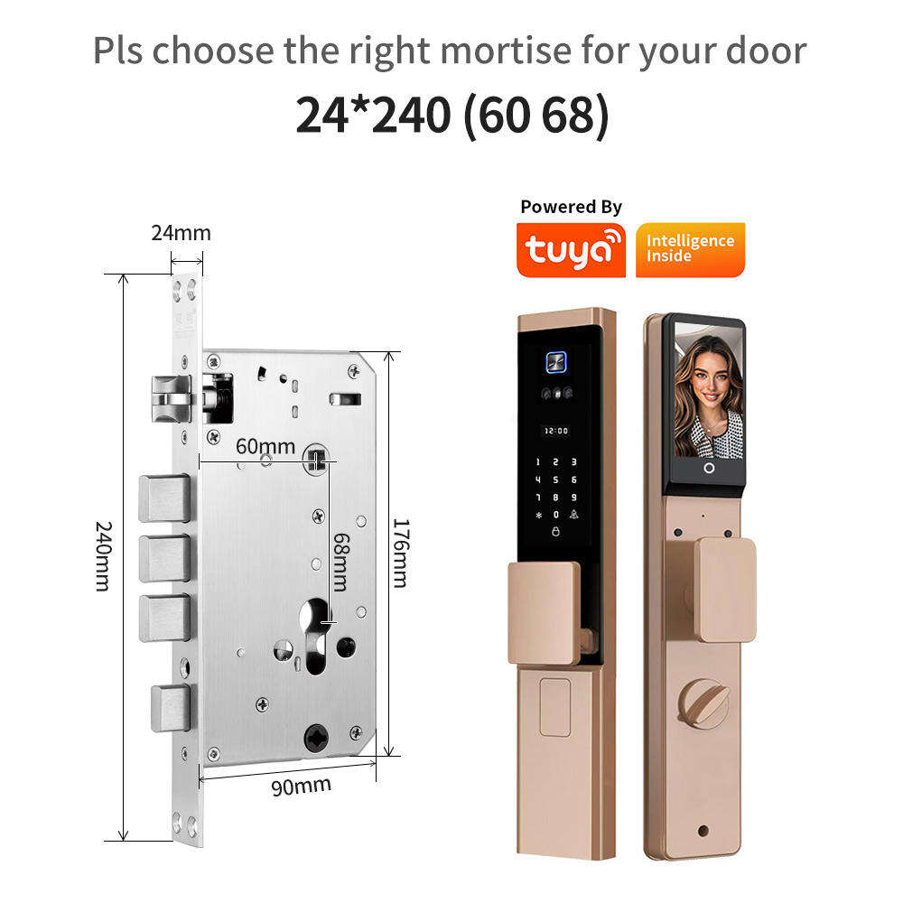 Waterproof Tuya APP Electronic Digital Locks 3D Face Recognition Biometric Fingerprint Smart Door Lock With Israel 6085 Mortise W8