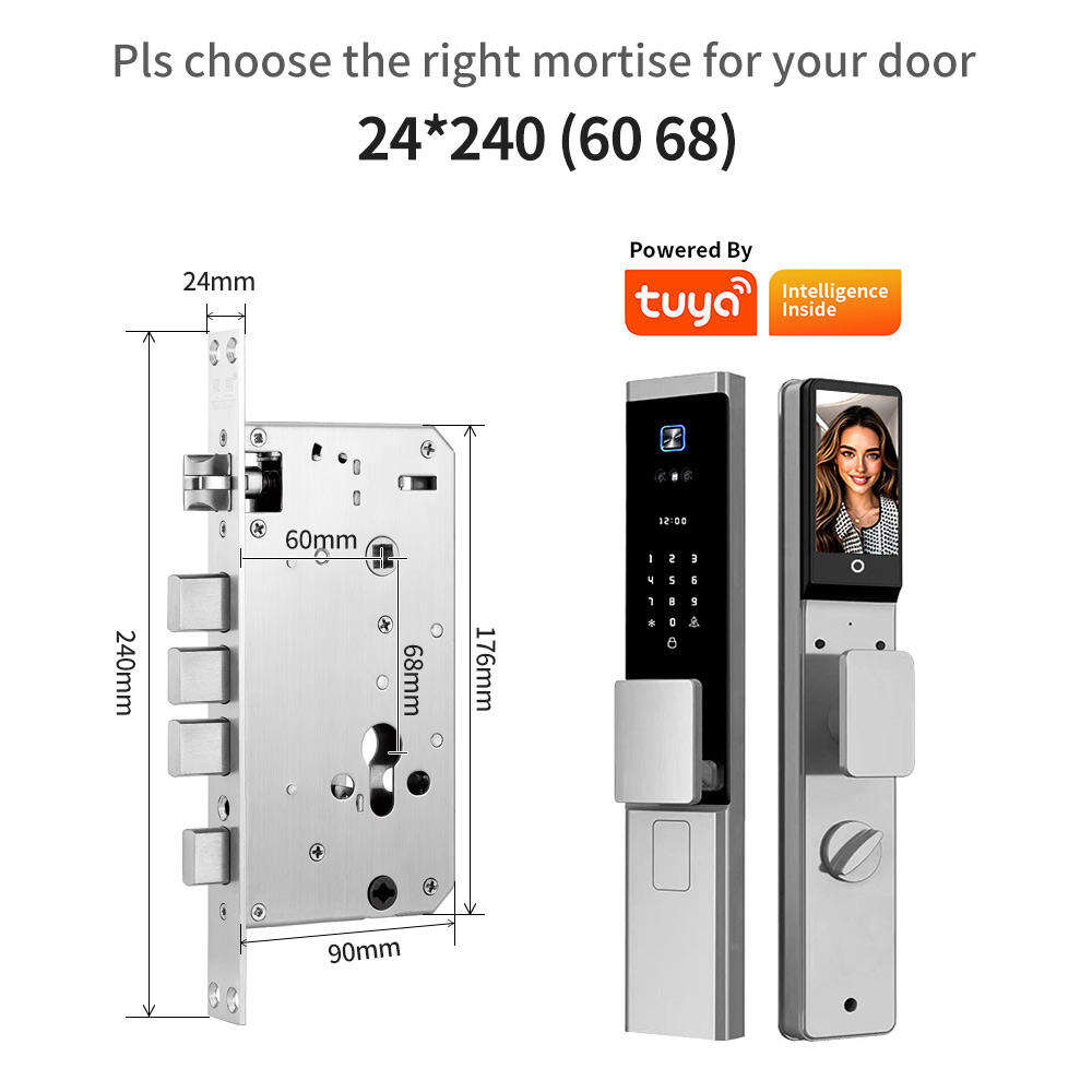 Waterproof Tuya APP Electronic Digital Locks 3D Face Recognition Biometric Fingerprint Smart Door Lock With Israel 6085 Mortise W8