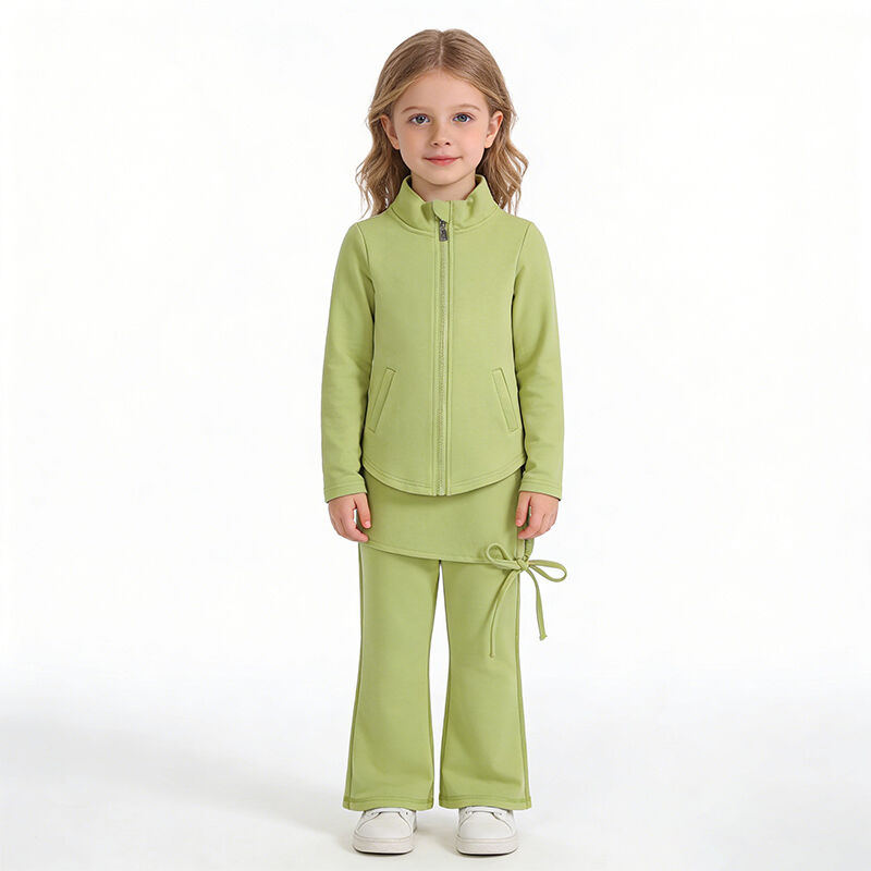 Kızlar İçin Aktif Flare Pantolon Seti, Yumuşak Sweatpant ve Kızlar İçin Önü Dörtte Bir Fermuarlı Kazak