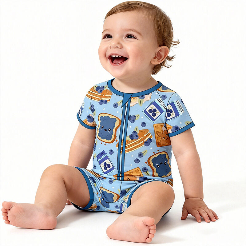 Bebek Erkek veya Kız Pijamaları – Bambu Kısa Kol Fermuarlı Romper, Jumpsuit