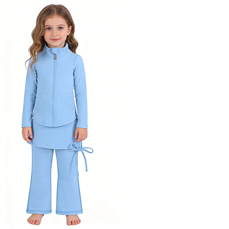 Kızlar İçin Aktif Flare Pantolon Seti, Yumuşak Sweatpant ve Kızlar İçin Önü Dörtte Bir Fermuarlı Kazak