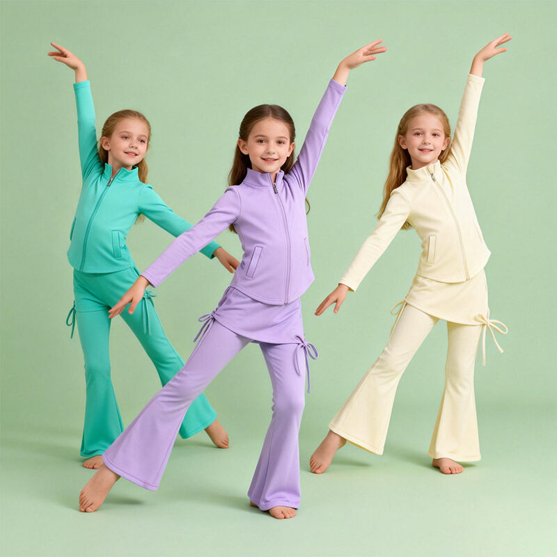 Kızlar İçin Aktif Flare Pantolon Seti, Yumuşak Sweatpant ve Kızlar İçin Önü Dörtte Bir Fermuarlı Kazak