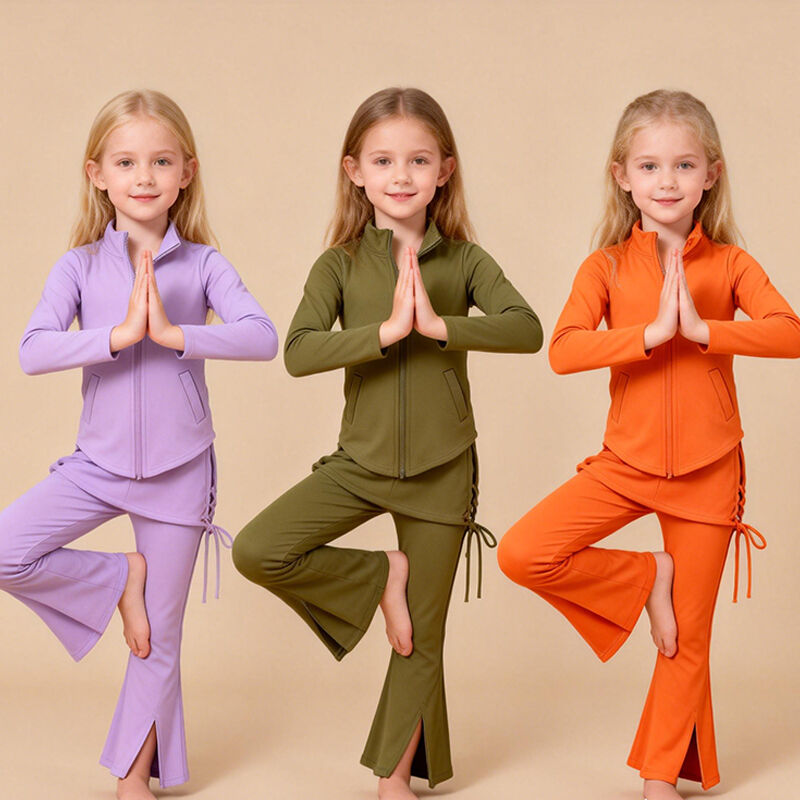 Kızlar İçin Aktif Flare Pantolon Seti, Yumuşak Sweatpant ve Kızlar İçin Önü Dörtte Bir Fermuarlı Kazak