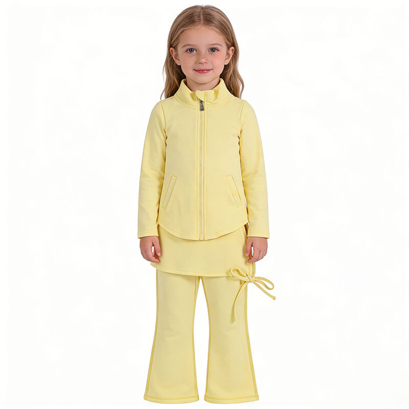 Kızlar İçin Aktif Flare Pantolon Seti, Yumuşak Sweatpant ve Kızlar İçin Önü Dörtte Bir Fermuarlı Kazak