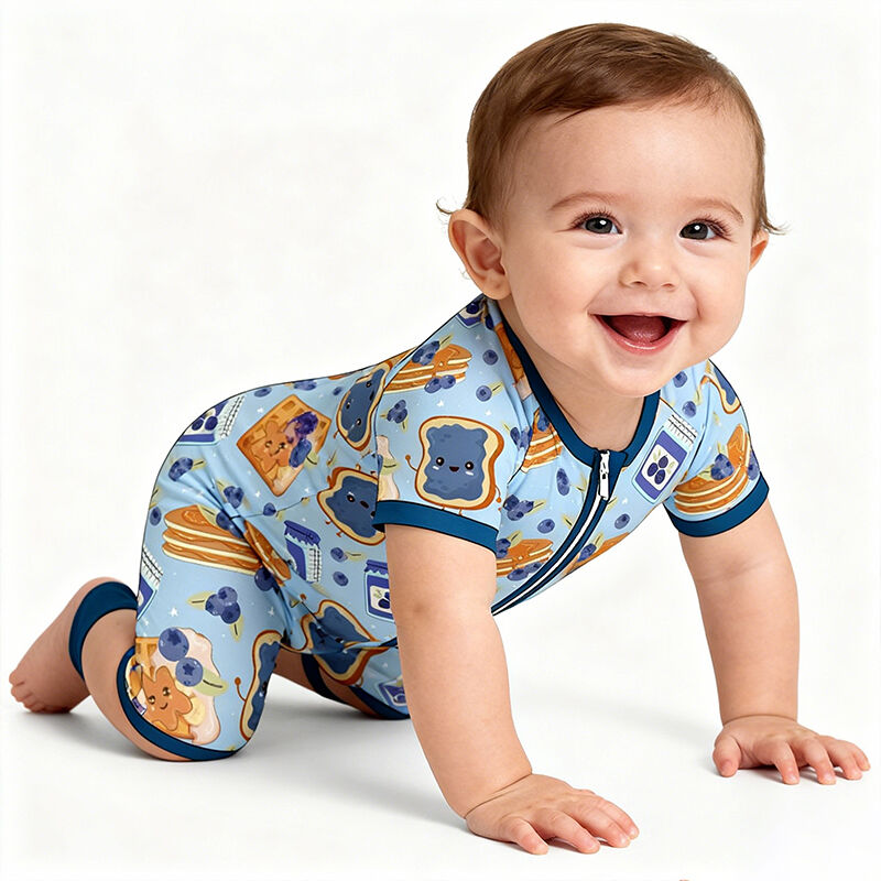 Bebek Erkek veya Kız Pijamaları – Bambu Kısa Kol Fermuarlı Romper, Jumpsuit
