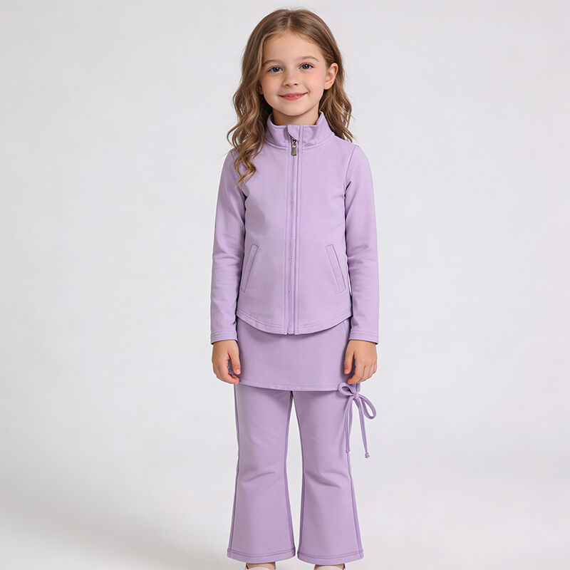 Kızlar İçin Aktif Flare Pantolon Seti, Yumuşak Sweatpant ve Kızlar İçin Önü Dörtte Bir Fermuarlı Kazak