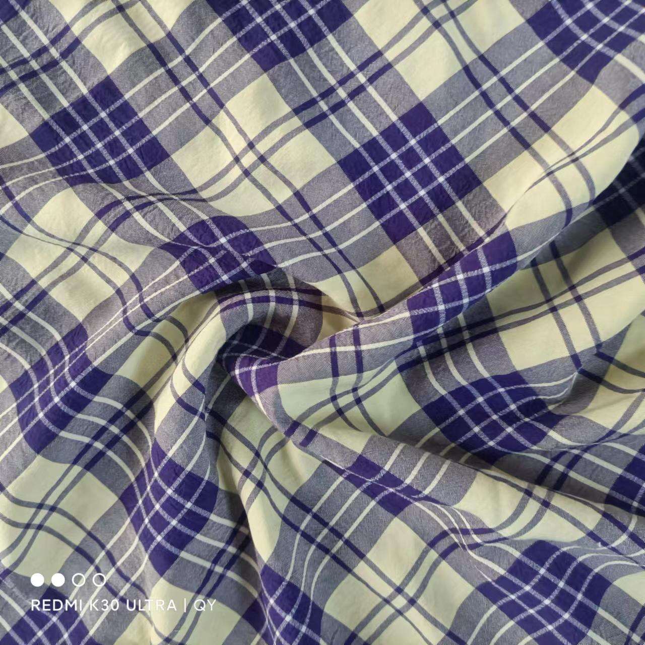 High quality ready made polyester rayon TR spandex yarn dyed fabric R-241022-146