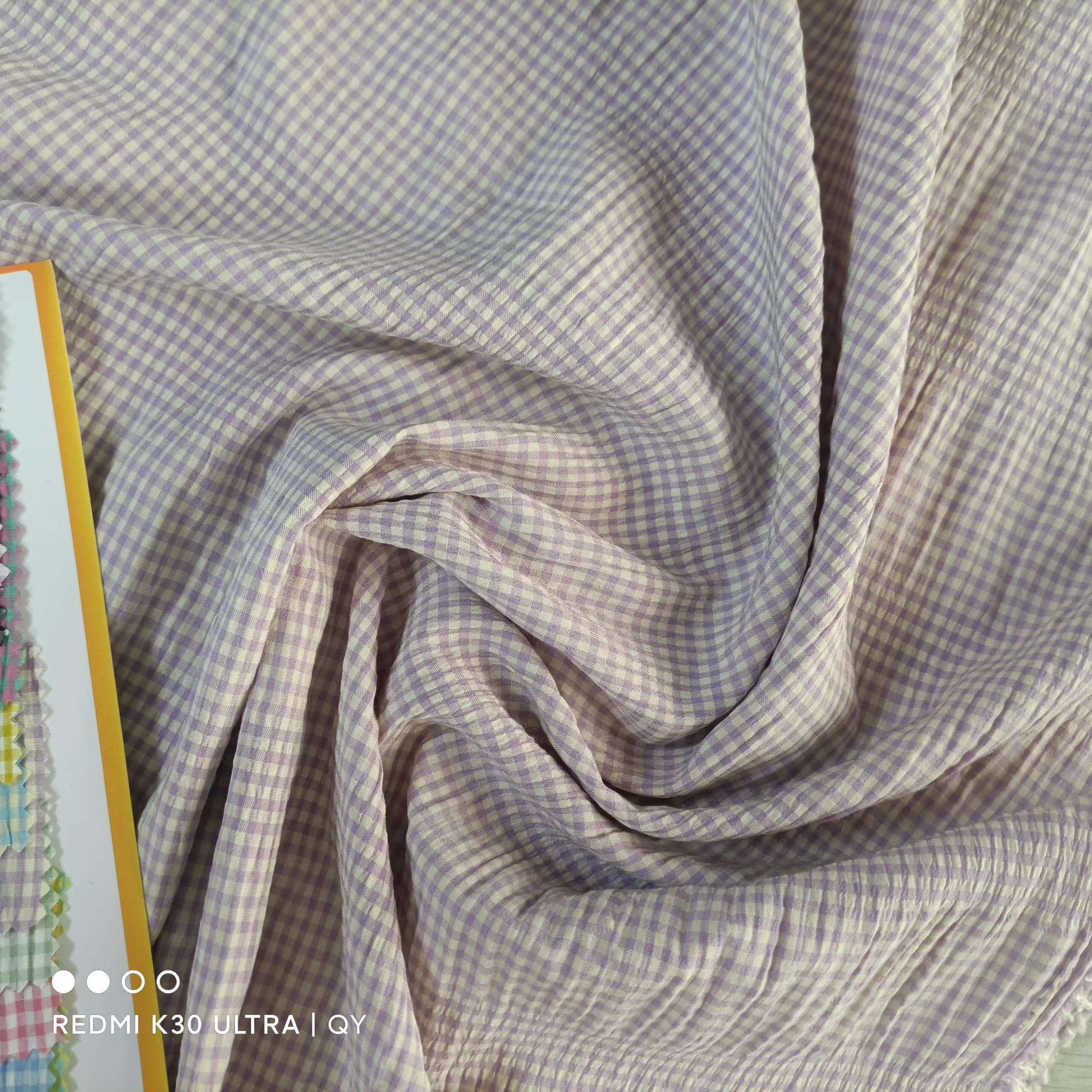 Hot selling ready made polyester rayon TR spandex yarn dyed check fabric R-241022-144