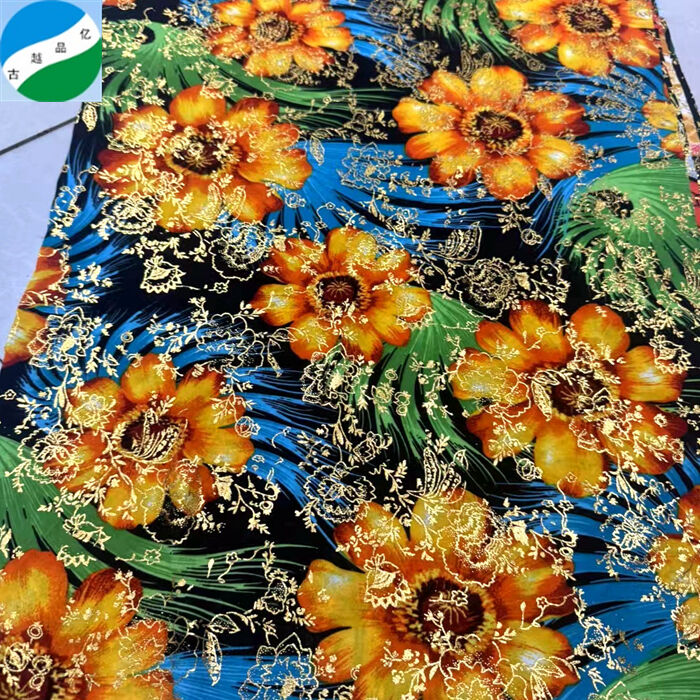 High quality woven ready made FDY gilding print fabric for garment