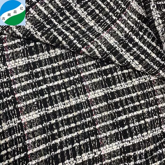 China textile discounted ready made goods metallic woolen Chanel tweed fabric R-250212-1 