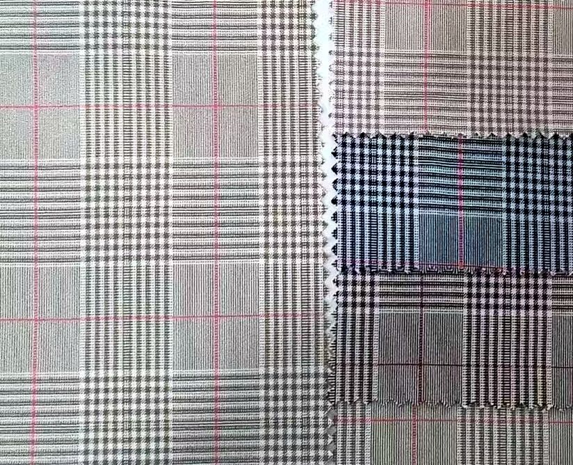 Vải dệt sẵn Trung Quốc có spandex TR sợi nhuộm caro dùng cho may mặc R-250104-3