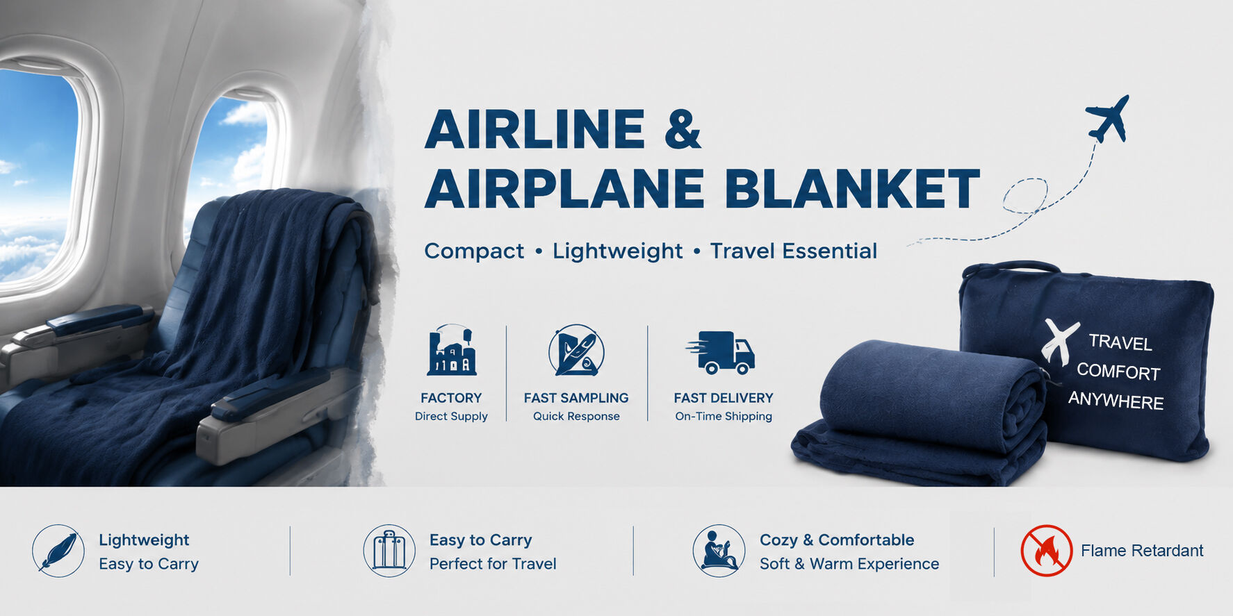 Flame retardant airline airplane blanket