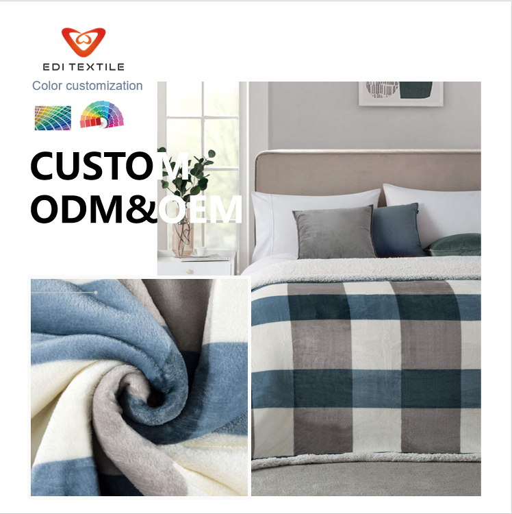 Manta de Flanela Xadrez Sherpa Personalizável | Manta Ultra Macia Reversível e Aquecida para Cama, Sofá e Escritório
