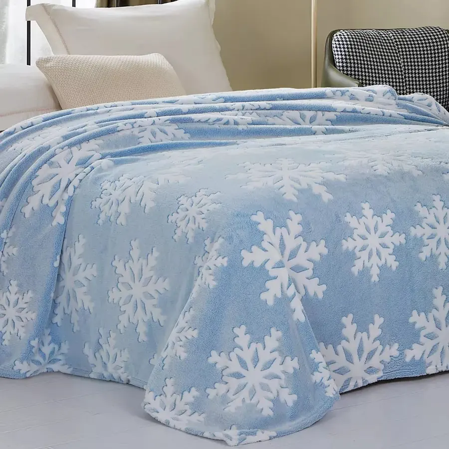 Blue Cationic Snowflakes Flannel Throw Blanket