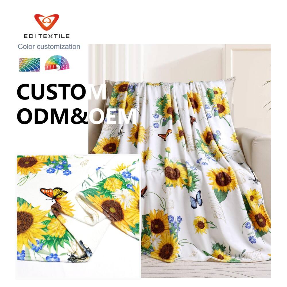 Индивидуальное одеяло-плед из фланели с принтом подсолнухов, мягкое и уютное, оптовая продажа, полиэстеровое одеяло для дома, отелей и рекламных оптовых заказов