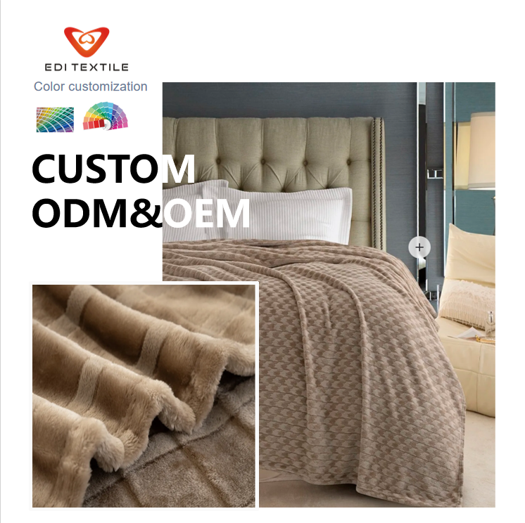 Custom Jacquard Flannel Throw Blanket - Soft Warm Cozy Plush Fleece Blanket for Bed, Couch, Sofa, Office Nap  ODM/OEM & Color Customizable
