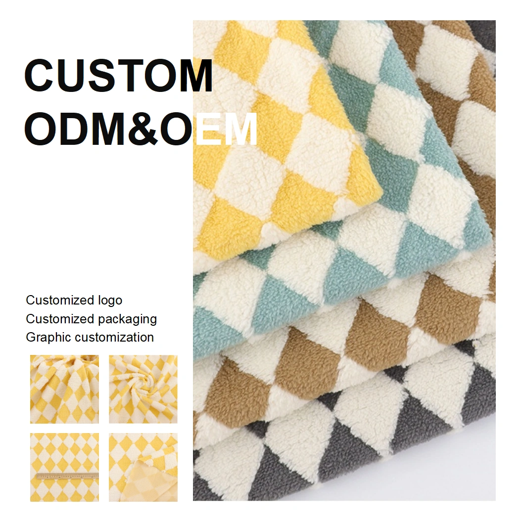 Super bløde høj kvalitet Polyester Cationic En Side Velvet To-tons Velvet Jacquard Ruderet Diamond Check Sherpa Stof til Pyjamas