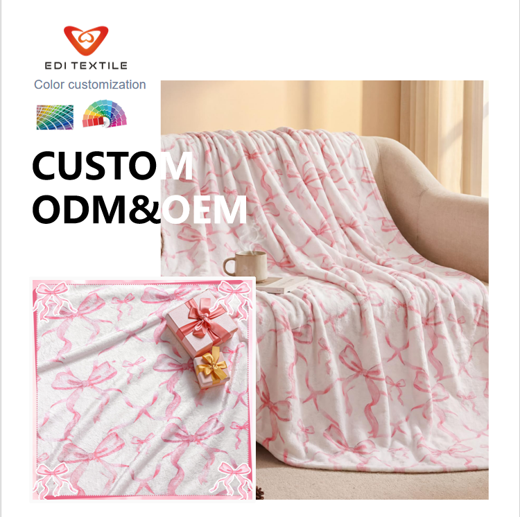 Ručník z flanelu s motivem růžových mašlí, estetika koquette, měkký a teplý froté ručník pro gauč, postel, odpočinek v kanceláři a domácí dekoraci, přizpůsobitelné možnosti ODM/OEM