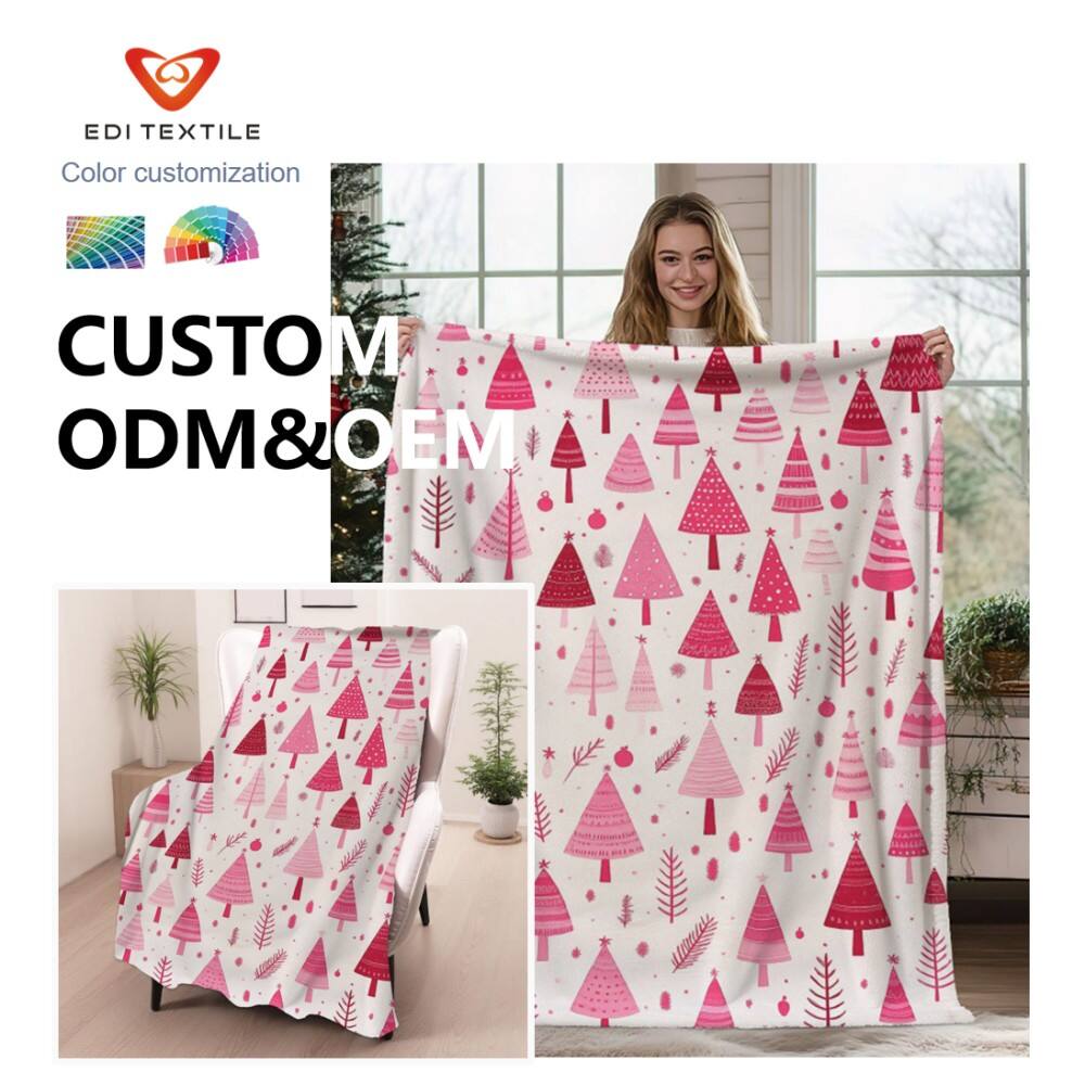 dark green christmas christmas tree print flannel blanket wholesale  customizable throw for living roombedroom-7