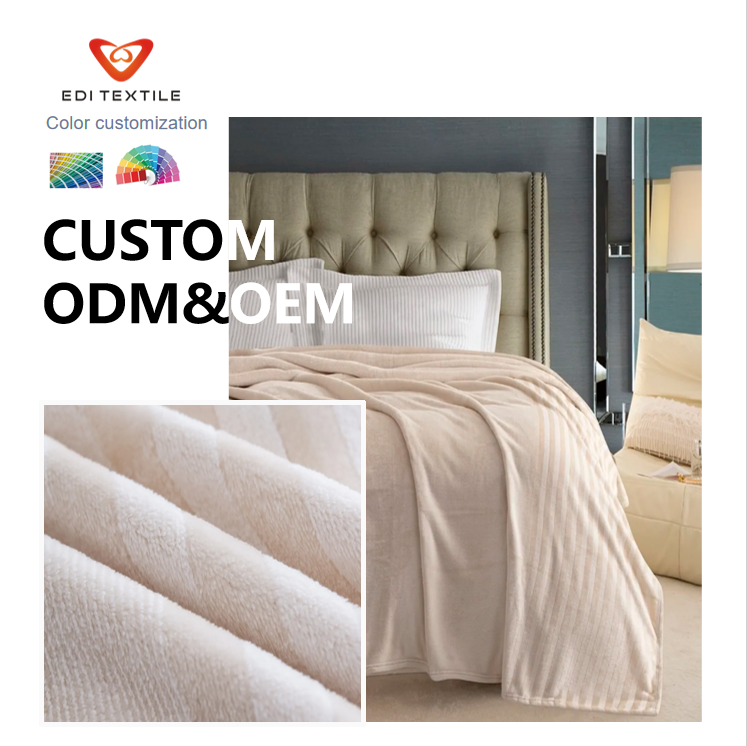 Soft Striped Flannel Blanket, Cozy Lightweight Plush Throw Blanket for Bed Couch, Custom OEM ODM Bed Blanket for Home Hotel