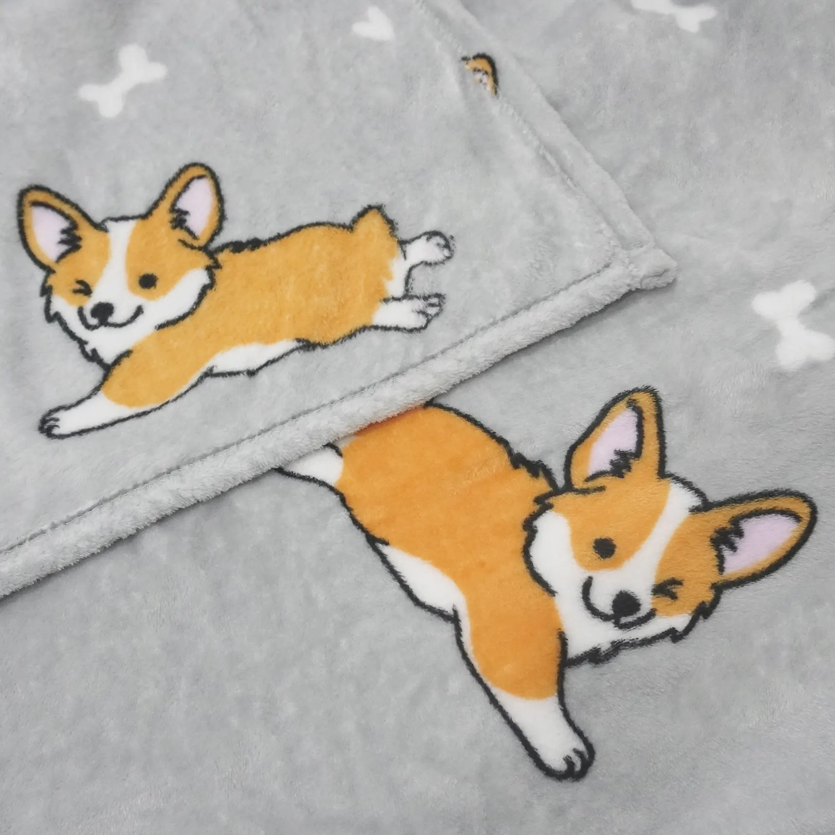 Light Grey Corgi Printing Flannel Blanket supplier