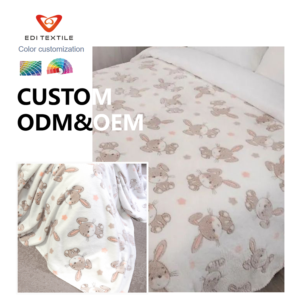 Rabbit Print Flannel Blanket Polyester Ultra Soft Baby Safe Custom ODM OEM for Kids Nursery & Newborn Gifts