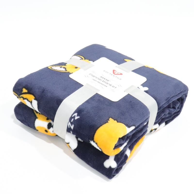 Dark Blue Corgi Printing Flannel Blanket factory