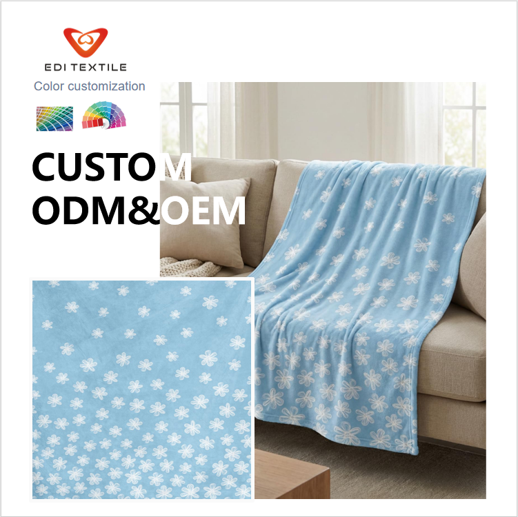 Kamilla mintás flanel takaró | Puha, könnyű kék virágos takaró kanapéra, ágyra és irodába, egyedi OEM/ODM színválasztás támogatott